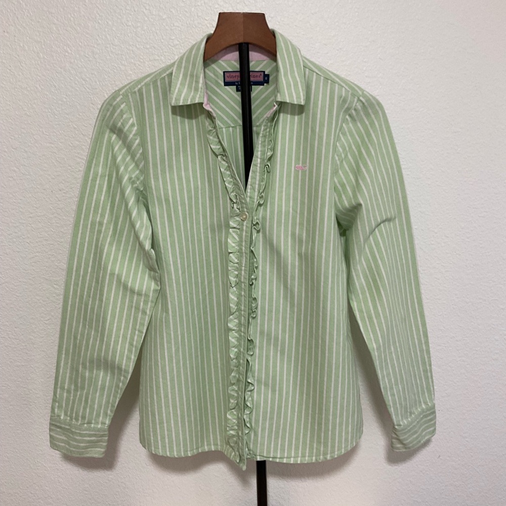 Vineyard Vines Striped Ruffle Long Sleeve Top